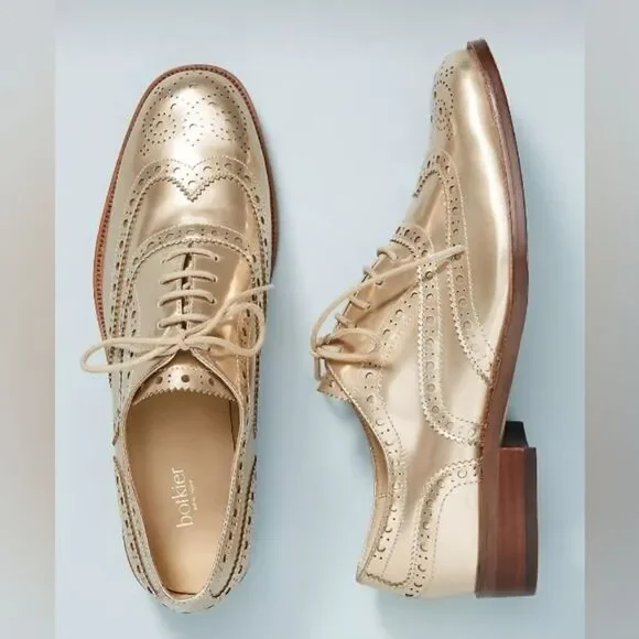 Botkier Preppy Gold Metallic Academia Menswear Wingtip Oxford Loafers 9.5 - Picture 16 of 16